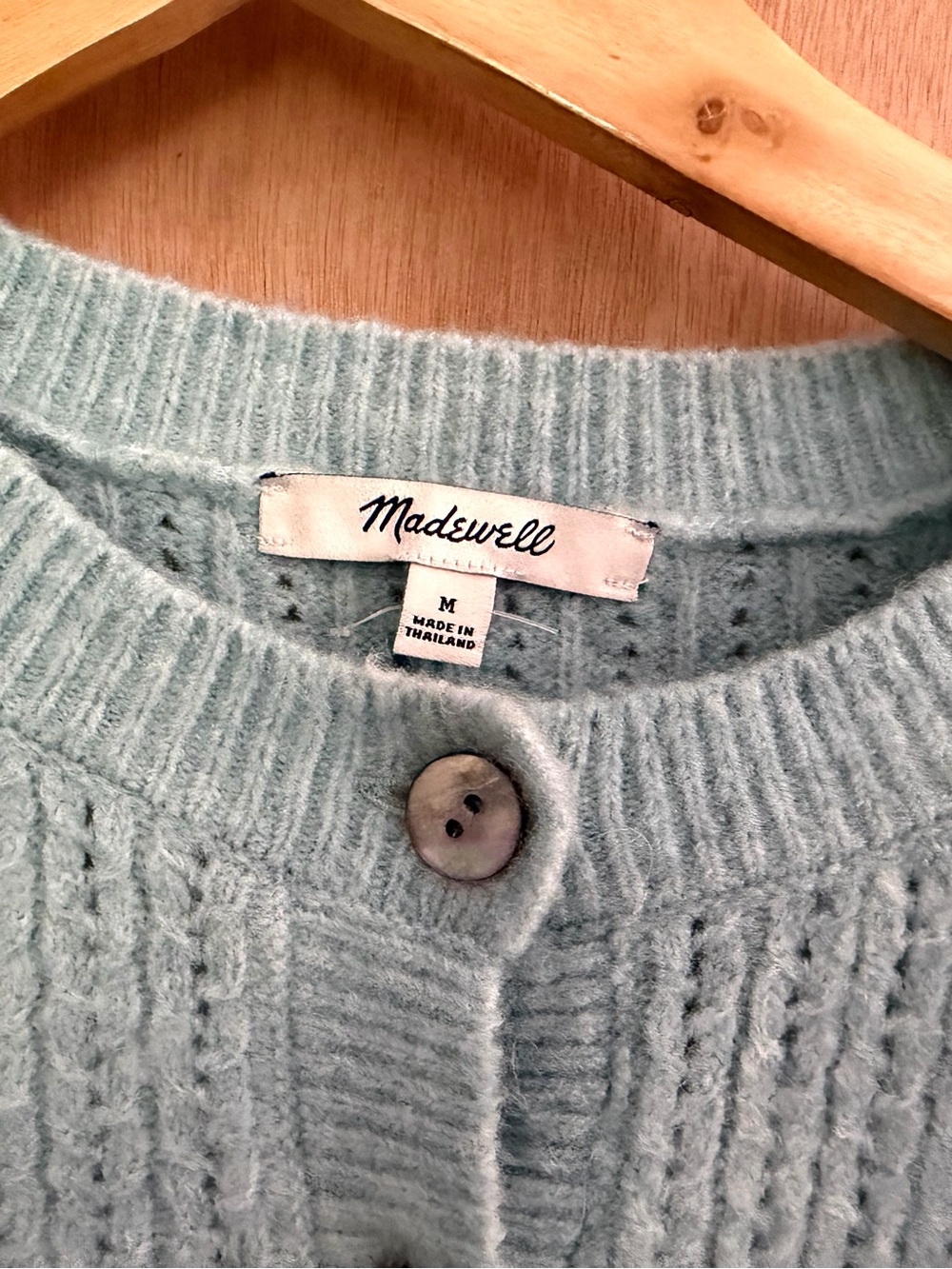 Madewell CloudSoft Pointelle Knit Cardigan Sweater Mint Blue NEW - Picture 7 of 8